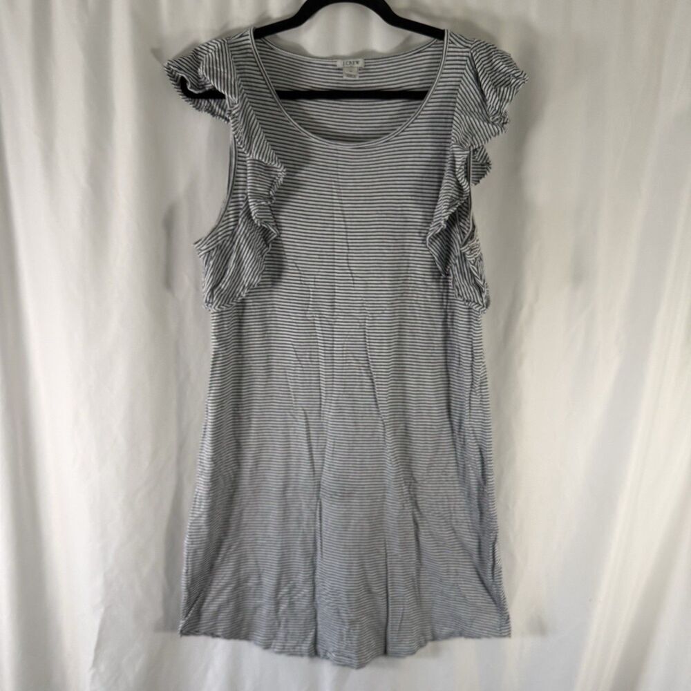 J. Crew Mini Dress Women's Medium White Black Striped Flutter Sleeve Round Neck